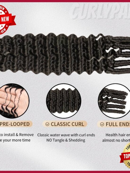 16 Inch Human Hair Crochet Extensions Deep Wave Burmese Curls Pre Looped main image 6